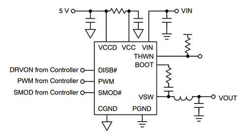 应用电路图 - onsemi NCP402045集成驱动器和MOSFET